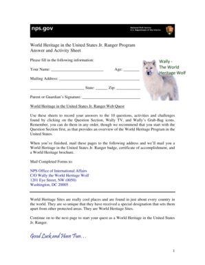 World Heritage Jr. Ranger Activity Sheet
