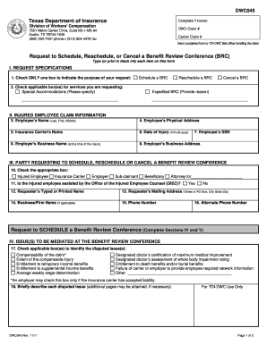 Texas Benefit Review Conference Request Form