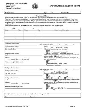 Washington Employment History Form