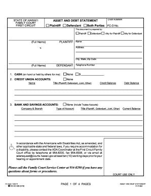 Hawaii Family Court Asset and Debt Statement