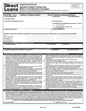 Federal Direct PLUS Loan Application and Master Promissory Note