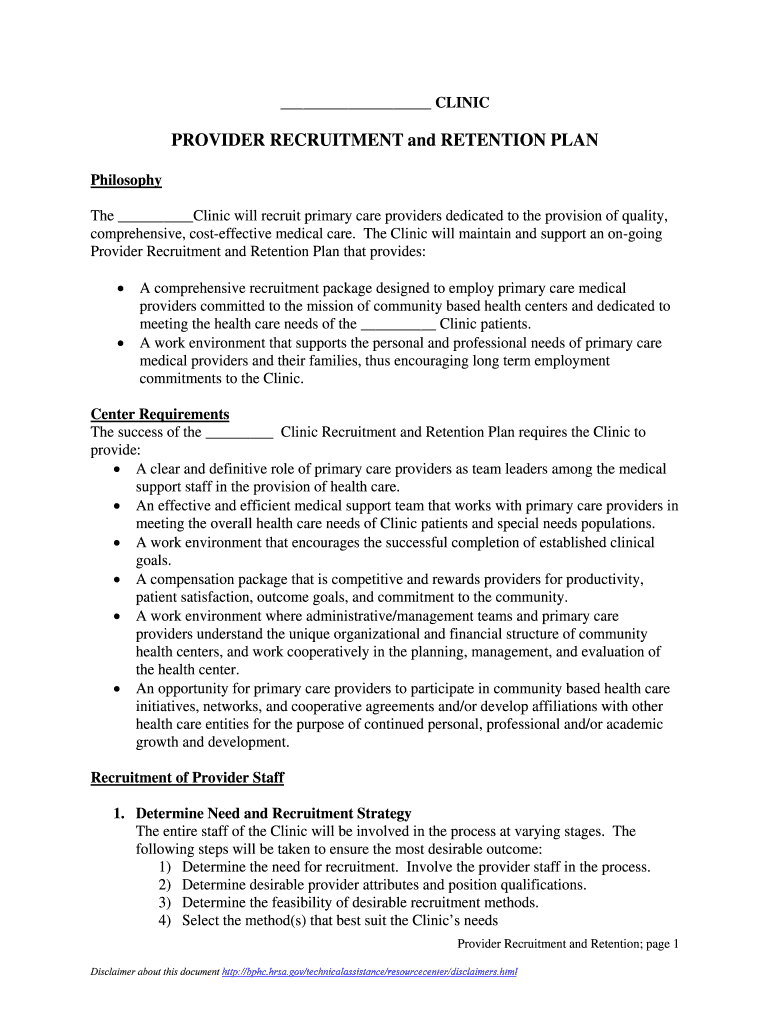 PROVIDER RECRUITMENT and RETENTION PLAN PROVIDER RECRUITMENT and RETENTION PLAN - bphc hrsa Preview on Page 1