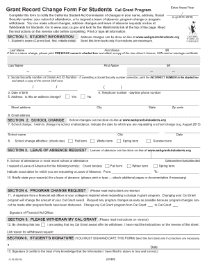 Grant Record Change Form for Students