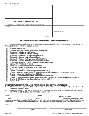 US Bankruptcy Court California Balance of Schedules