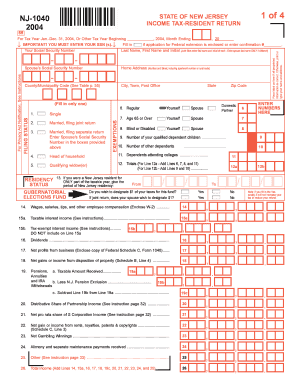 New Jersey 2004 Income Tax Resident Return