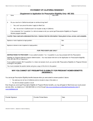 California Residency Statement for Presumptive Eligibility