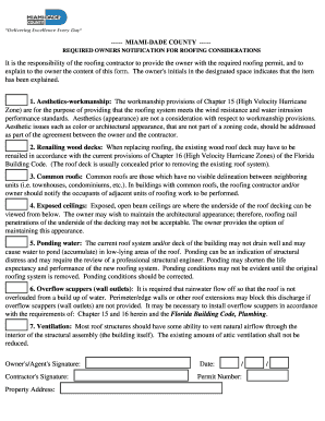 Miami-Dade Roofing Owner Notification Form