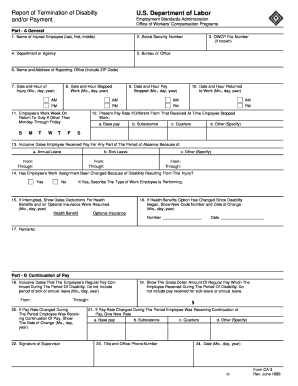 US Department of Labor Form CA-3