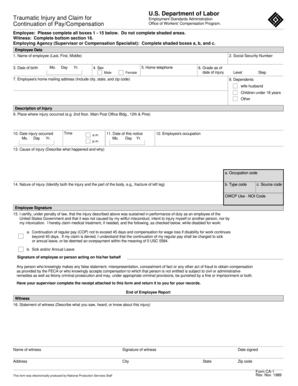 US Federal Employee Injury Claim Form