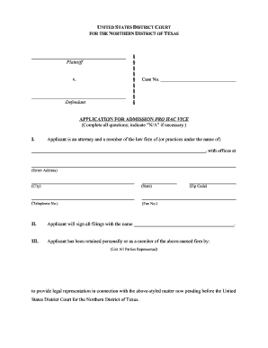 Application for Admission Pro Hac Vice