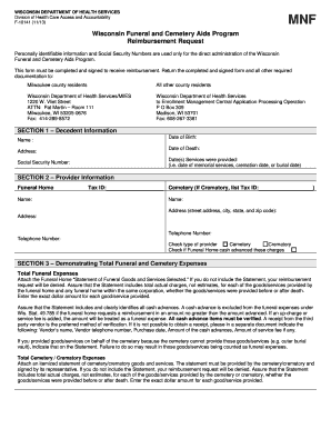 Wisconsin Funeral and Cemetery Aids Program Reimbursement Request