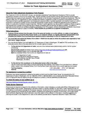 Petition for Trade Adjustment Assistance (TAA)