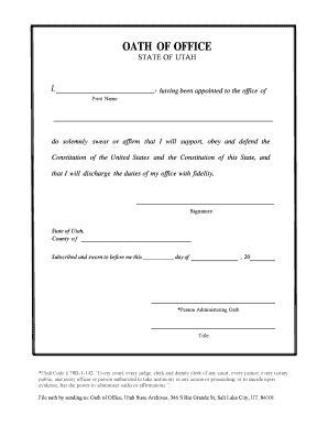 Utah Oath of Office Form