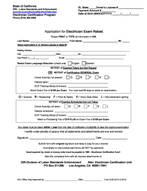 California Electrician Exam Retest Application