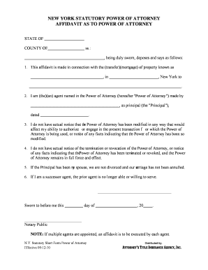 New York Statutory Power of Attorney Affidavit