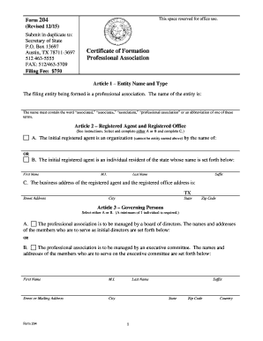 Certificate of Formation Professional Association