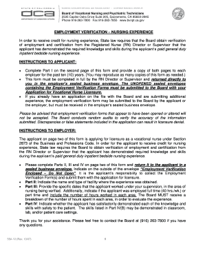 California Employment Verification Nursing Experience Form