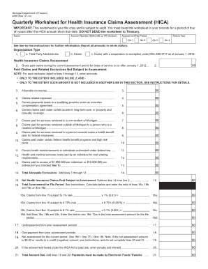 Michigan Quarterly Worksheet for Health Insurance Claims Assessment (HICA)