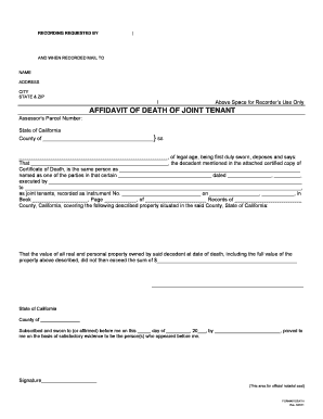 Affidavit of Death of Joint Tenant