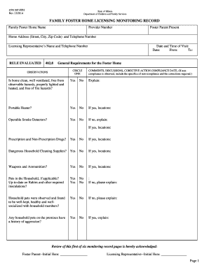 Family Foster Home Licensing Monitoring Record
