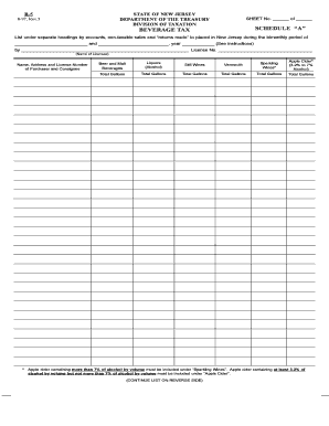 New Jersey Beverage Tax Schedule A