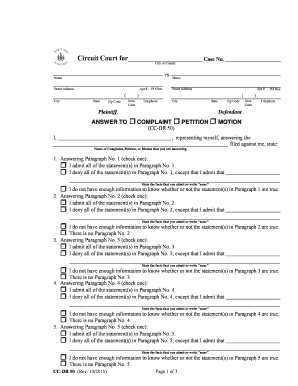 Answer to Complaint Petition Motion CC-DR 50