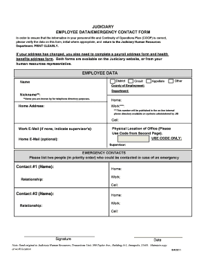 Judiciary Employee Data and Emergency Contact Form