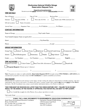 Okefenokee National Wildlife Refuge Reservation Request Form