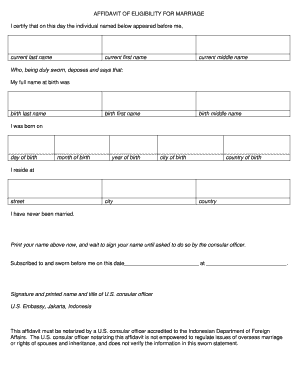 Affidavit of Eligibility for Marriage