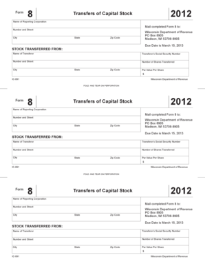 Wisconsin Form 8 Transfers of Capital Stock 2012