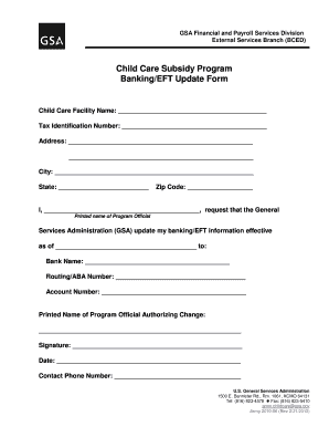 Child Care Subsidy Program Banking EFT Update Form