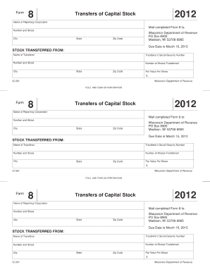 Wisconsin Form 8 Transfers of Capital Stock 2012
