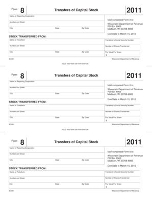 Wisconsin Form 8 Transfers of Capital Stock 2011