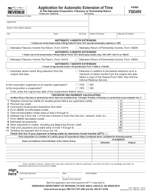 Nebraska Corporation Tax Extension Form 7004N