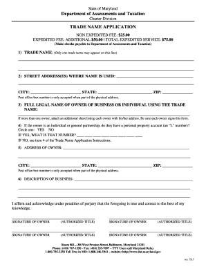 Maryland Trade Name Application