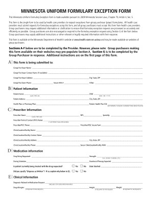 Minnesota Uniform Formulary Exception Form