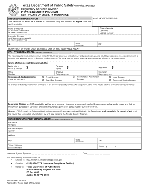 Texas Certificate of Liability Insurance
