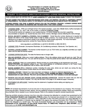 Texas Expired License Renewal Request