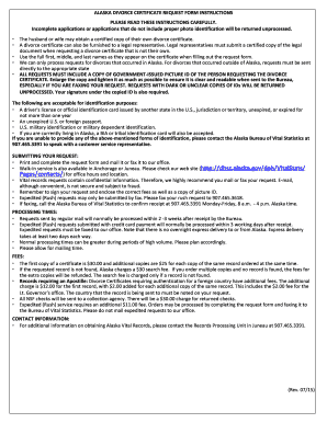 Alaska Divorce Certificate Request Form