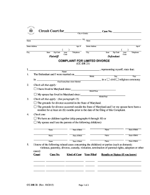 Maryland Limited Divorce Complaint
