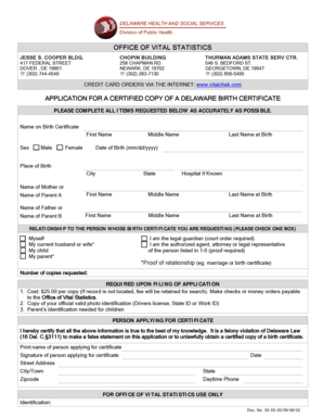 Application for Delaware Birth Certificate
