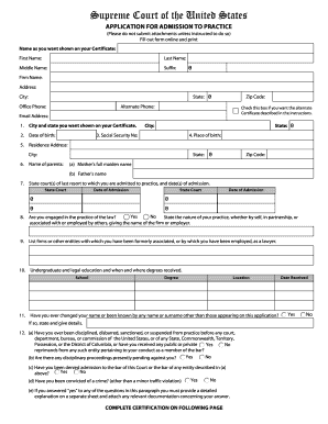 US Supreme Court Application for Admission to Practice
