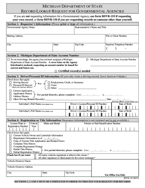 Michigan Record Lookup Request for Government Agencies