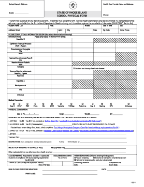 Rhode Island School Physical Form