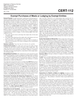 Connecticut CERT-112 Exempt Purchases of Meals or Lodging