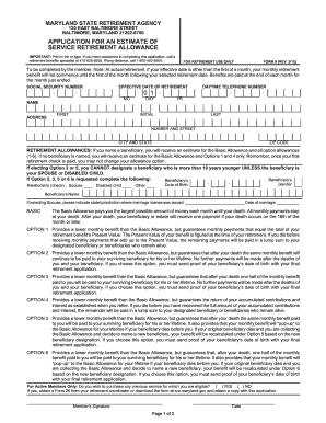 Maryland Service Retirement Allowance Application