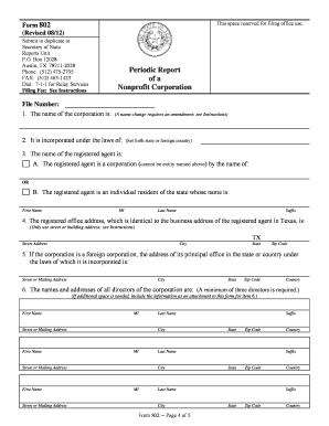 Texas Nonprofit Corporation Periodic Report Form 802