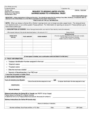 Request to Reissue US Savings Bonds to a Personal Trust
