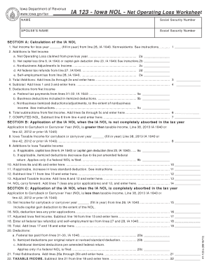 Iowa Net Operating Loss Worksheet