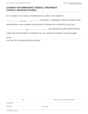 California Emergency Medical Treatment Consent